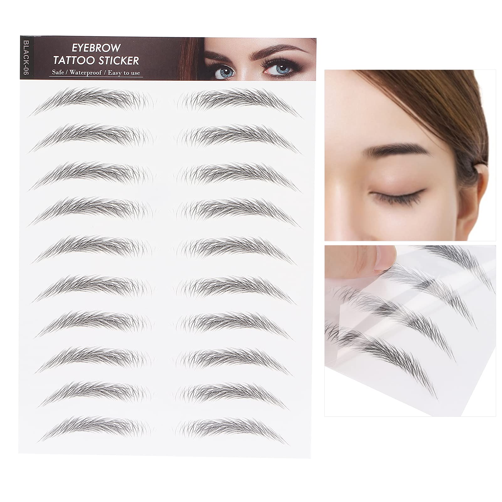 10 Sheets 6D Eyebrow Sticker Professional Eyebrow Transfer Sticker Eyebrow Makeup Tool for Women and Girls (Black)(BLACK-06)