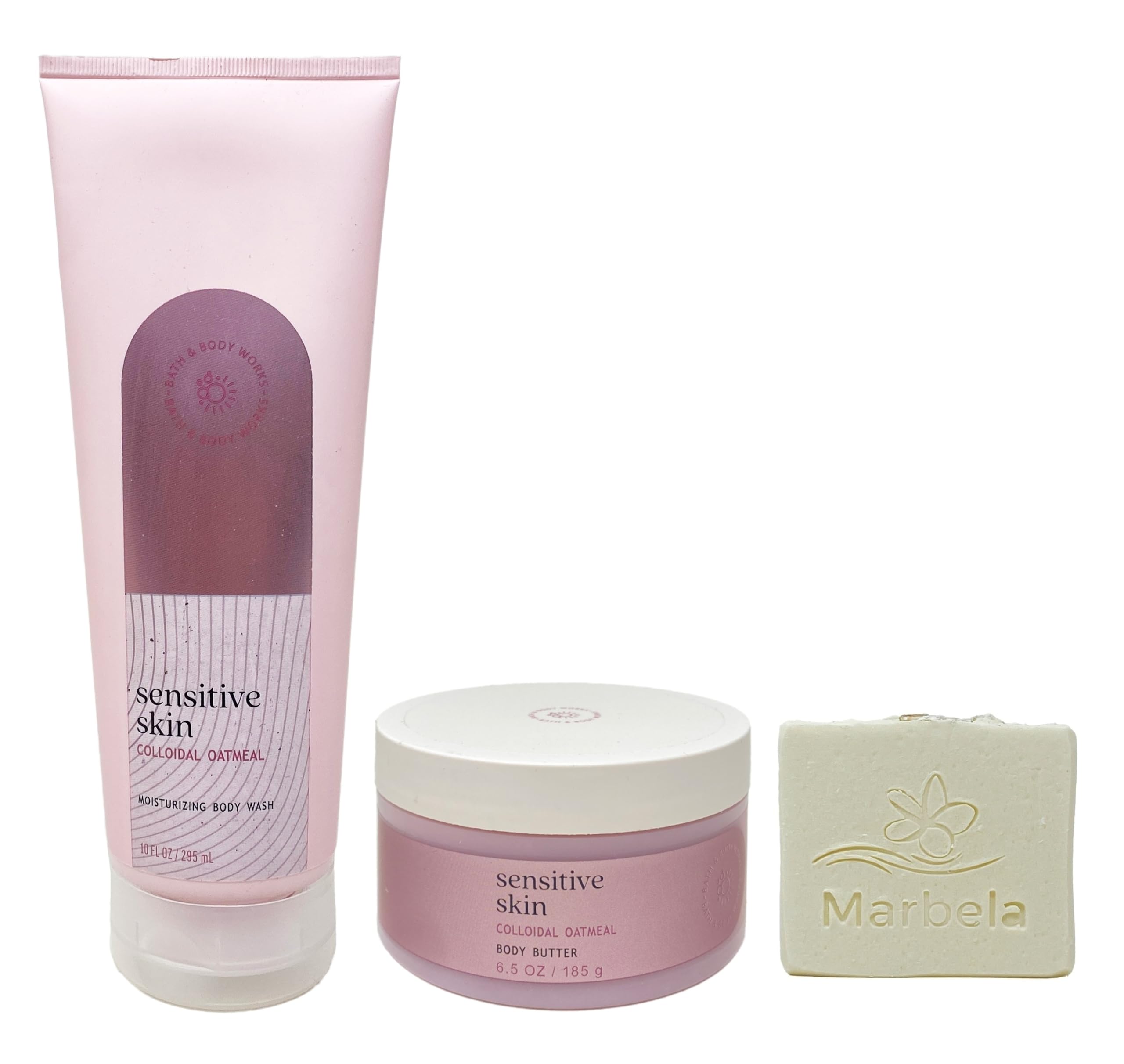 Bath & Body Works Sensitive Skin Colloidal Oatmeal Moistiurizing Body Wash and Body Butter Duo Set with a Natural Oats Bar Soap