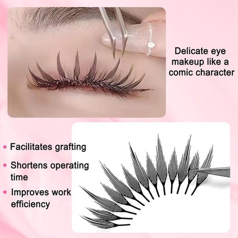 CoMango Premade Spire Lashes Anime Lash Fans C/D Curl Manga Chunk Natural Wispy Lash Extension Feather Shape Comic Lashes 0.07mm lndividual Lashes (Black Spire, 0.07-D-12mm)