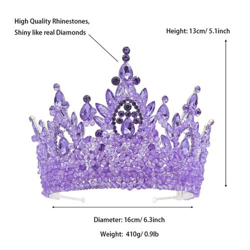 Purple Crowns for Women Tall Princess Birthday Tiaras Lavender Crystal Gemstones Light Purple Tiaras for Quinceanera Pageant Wedding Prom Costume Cosplay