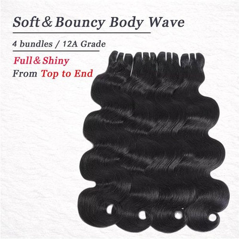 Body Wave Bundles Human Hair 12 14 16 18 Inch 12a Brazilian Hair 4 Bundles 100% Unprocessed Virgin Hair Sew In Bundles Human Hair Extensions Natural Color No Tangle No Shedding