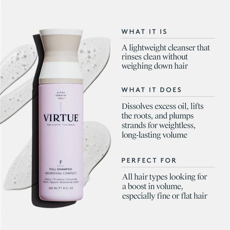 Virtue Full Volumizing Shampoo - Sulfate Free Formula for Thickening All Hair Types | Color Safe