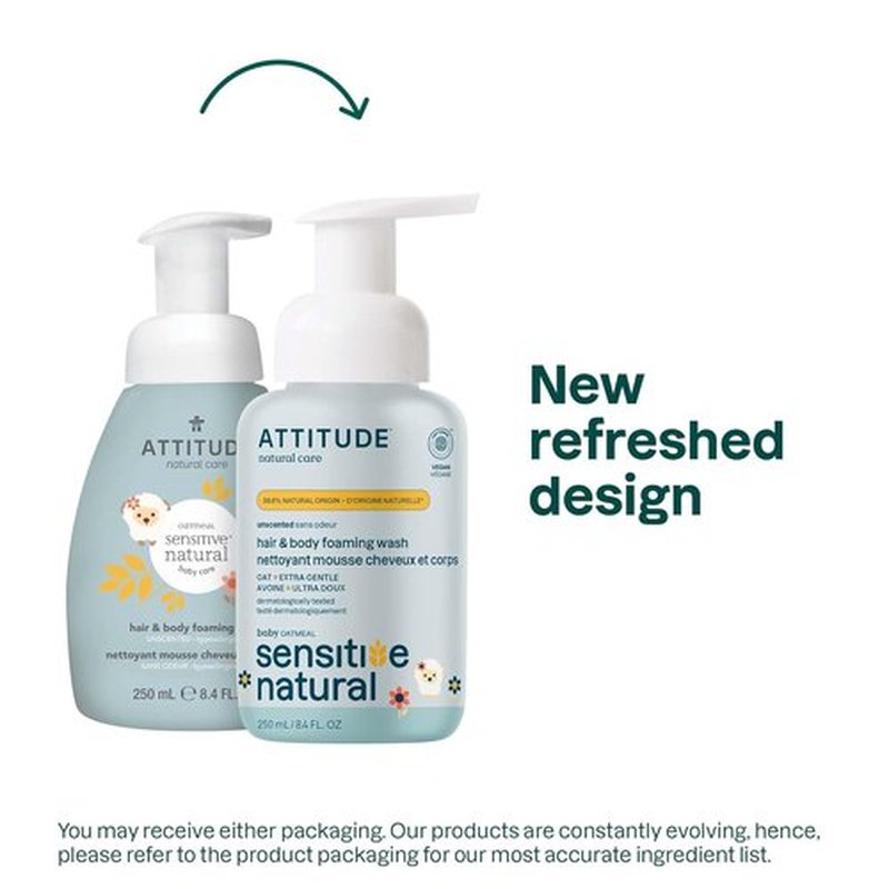 ATTITUDE 2-in-1 Baby Shampoo & Body Wash - EWG Verified, Vegan, Unscented, 8.4 Fl Oz