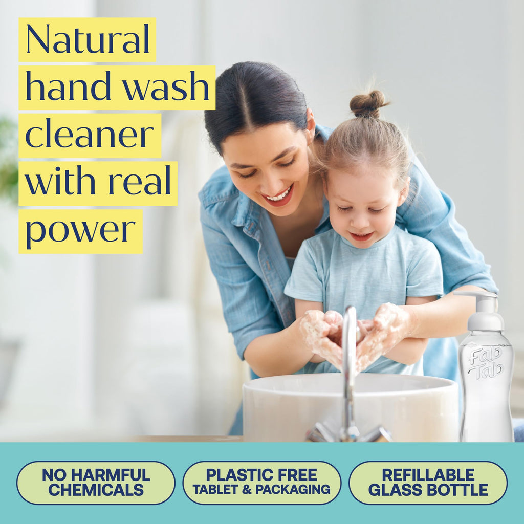 Fab Tab Foaming Hand Soap Dispenser - Refillable Glass Foaming Hand Soap Dispenser + 3 Tablet Refills | Variety Scents | Makes 3 x 11.9 Fl oz Bottles