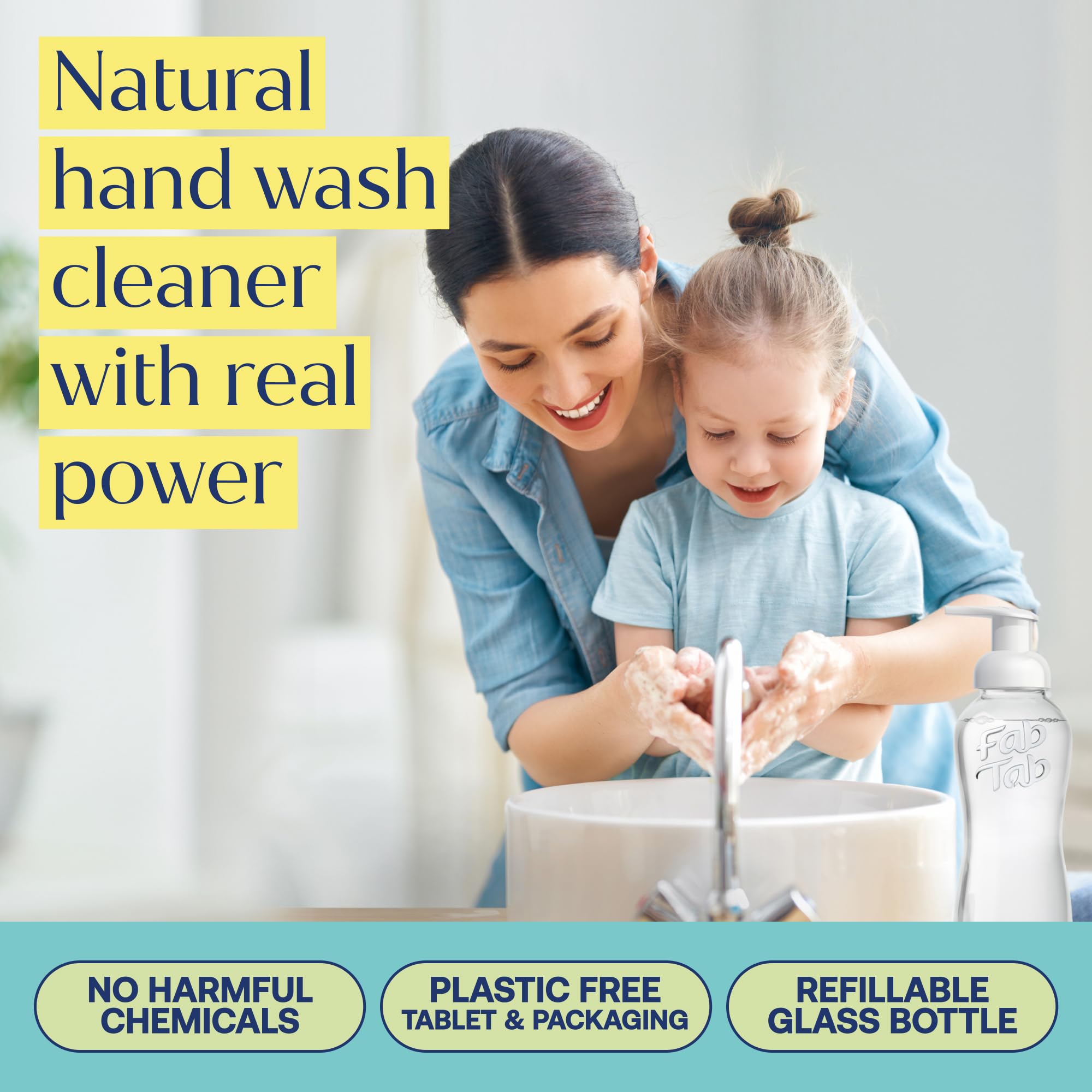 Fab Tab Foaming Hand Soap Dispenser - Refillable Glass Foaming Hand Soap Dispenser + 3 Tablet Refills | Variety Scents | Makes 3 x 11.9 Fl oz Bottles