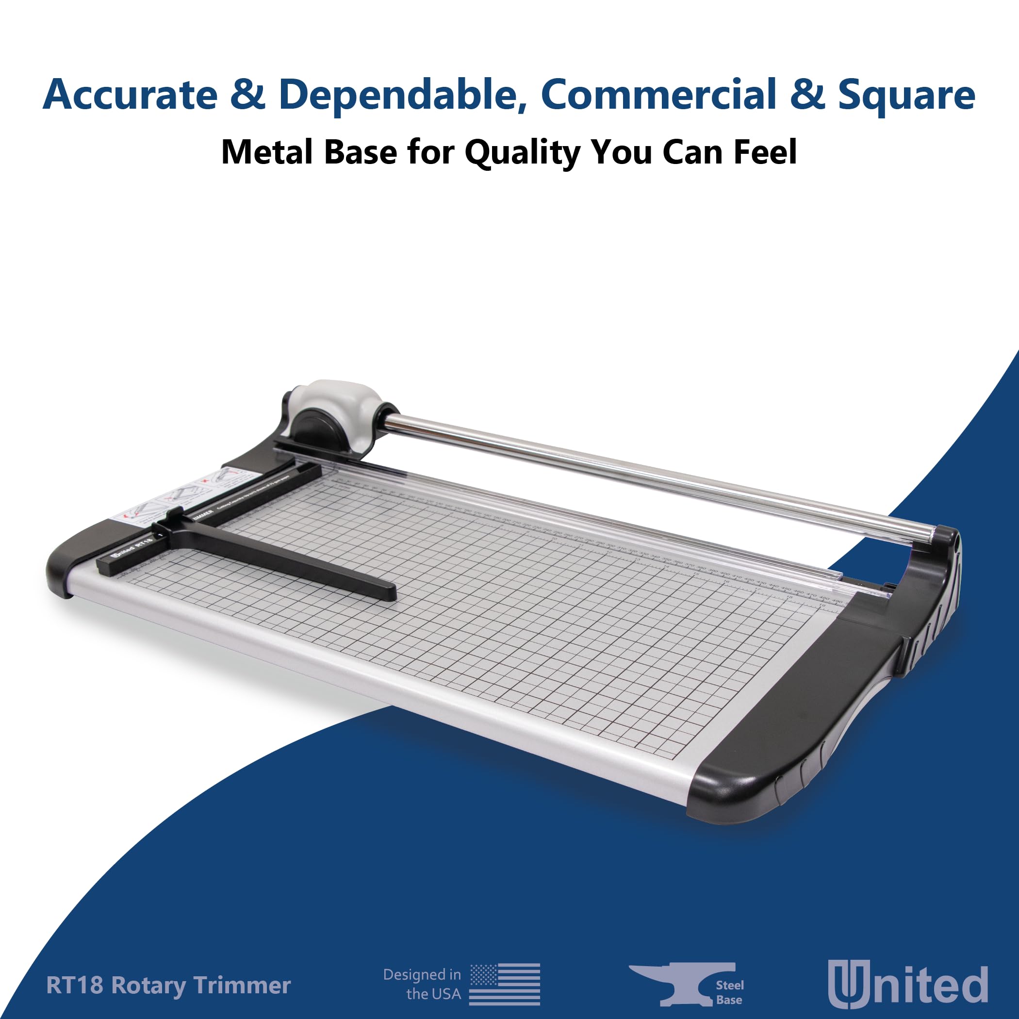 United Office Products RT18 Commercial Rotary Paper Trimmer, Sturdy Metal Base, 18" Cut Length, 15 Sheet Capacity, Paper Cutter for Offices, Schools and Crafts