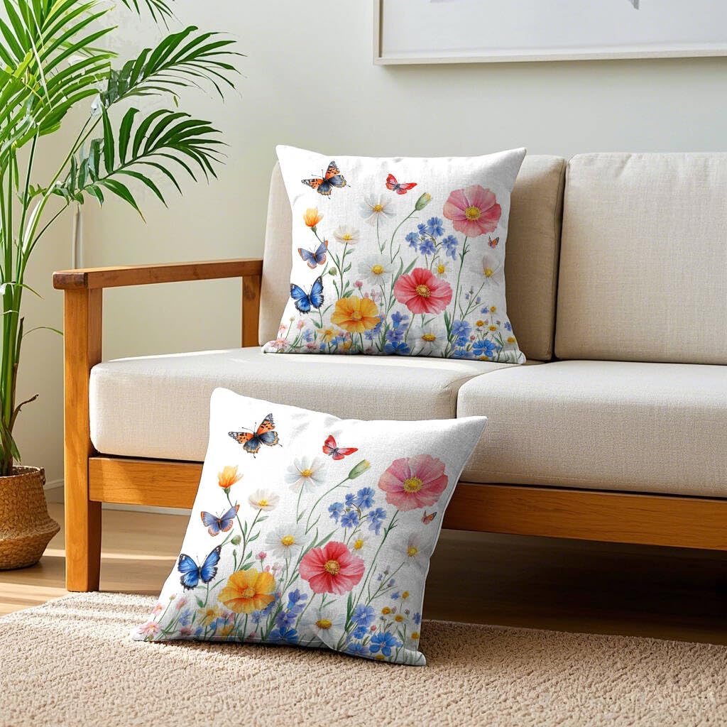 UZFNY 4th of July Patriotic Pillow Covers Set of 2 18x18 Inch American Blue Red Flowers & Butterflies Throw Pillow Cover Independence Day Memorial Day Outdoor Farmhouse Pillow Cases for Home Couch