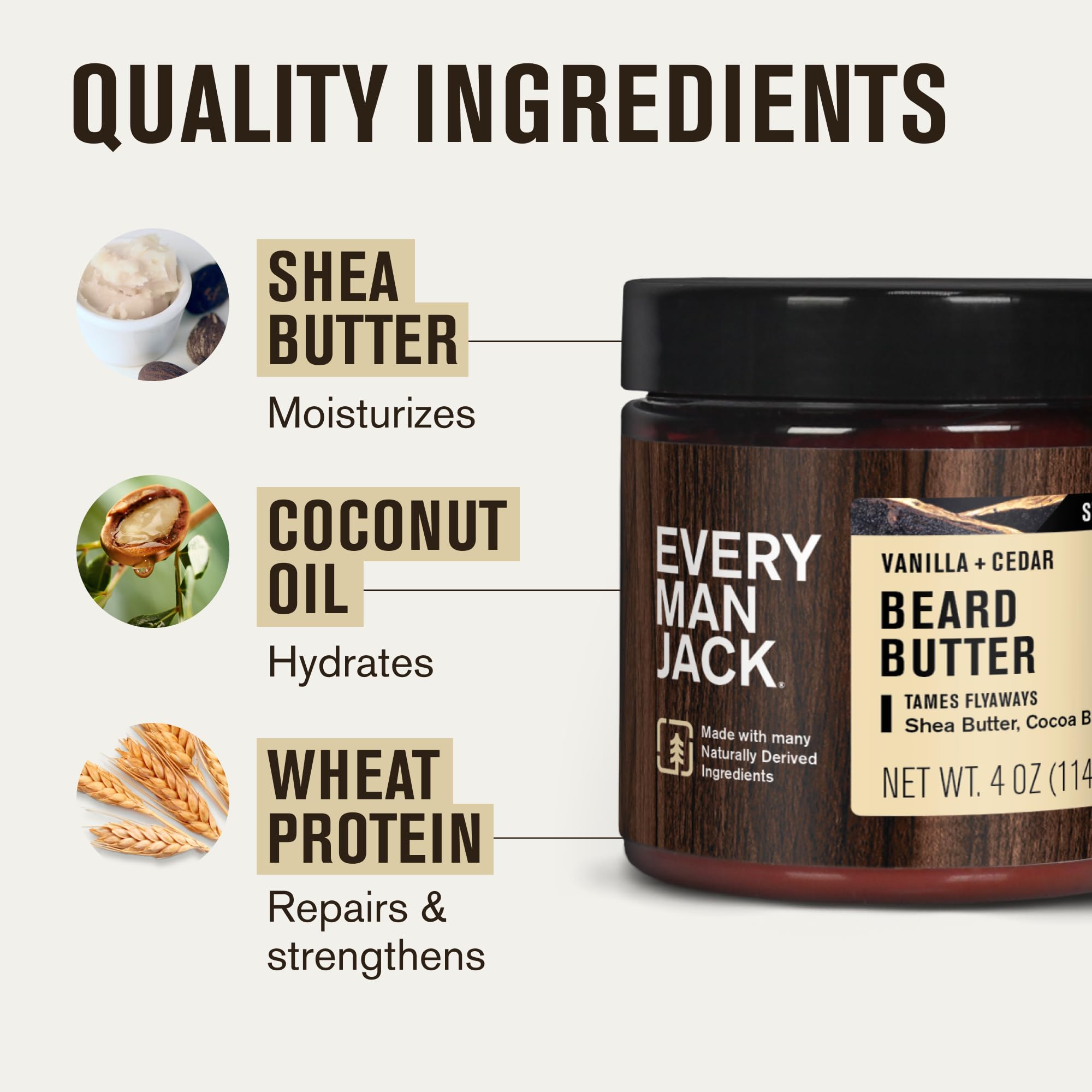 Every Man Jack Beard & Scruff Softening Butter- Vanilla & Cedar Fragrance - Hydrates & Styles Dry, Unruly Beards While Relieving Itch - Made with Shea Butter & Coconut Oil - 4 oz (2 Pack)