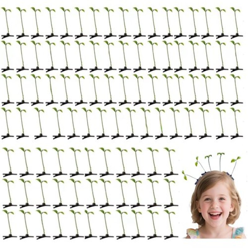 100pcs Bean Sprouts Plant Clips Sprouts Rave Hairpins Sprout Clips Funny Barrette Little Grass Headwear Hair Accessories for Women Kids Girls Lady Home School Party