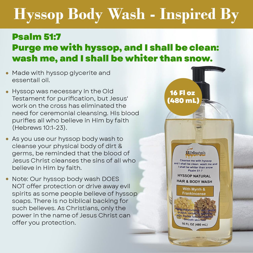BIBLE N Beautyoils Cleanse Me With Hyssop Natural Hair and Body Wash, Organic Hyssop Infused Shampoo and Body Wash for Nourishing and Refreshing Hair & Body Cleansing