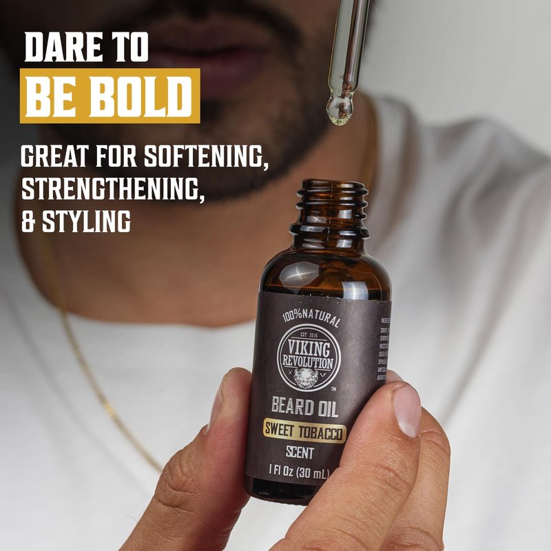 Viking Revolution Sweet Tobacco Beard Oil - Natural Argan & Jojoba Oil Beard Conditioner | Softens & Moisturizes (1 Pack)