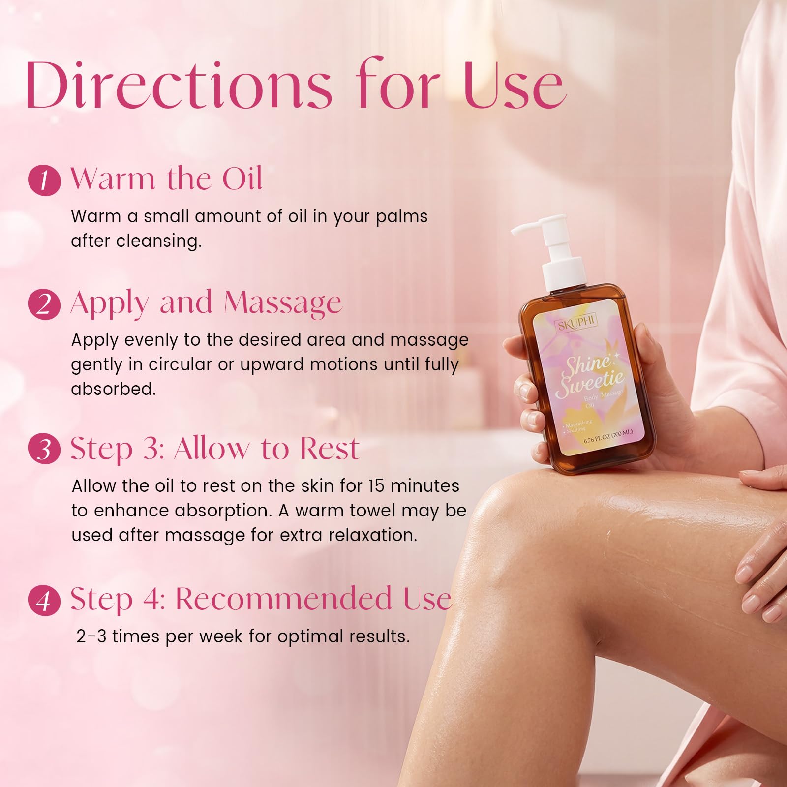 SKUPHI Body Oil for Massage, Lightweight Non Greasy Massage Oil for Relaxation & After Shower, Smooth Glide 6.76 Fl Oz (Floral)