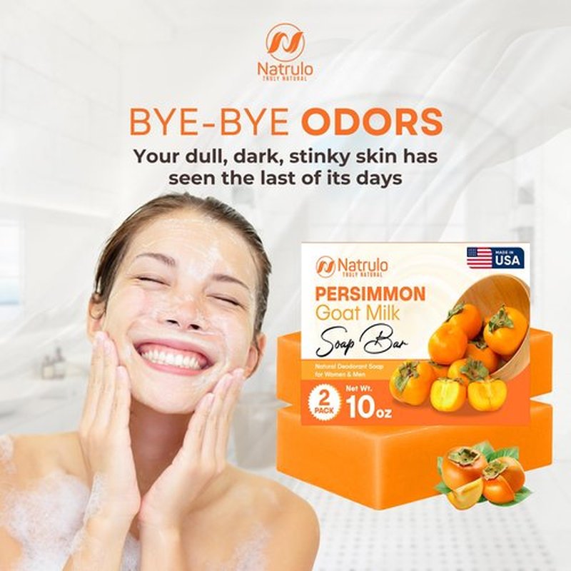Persimmon Soap Bar for Body Odor Control – Purifying Deodorizing Body Wash with Goat Milk for Eliminating Body Odor – Great for Skin Brightening, Natural Deodorant Soap for Men & Women