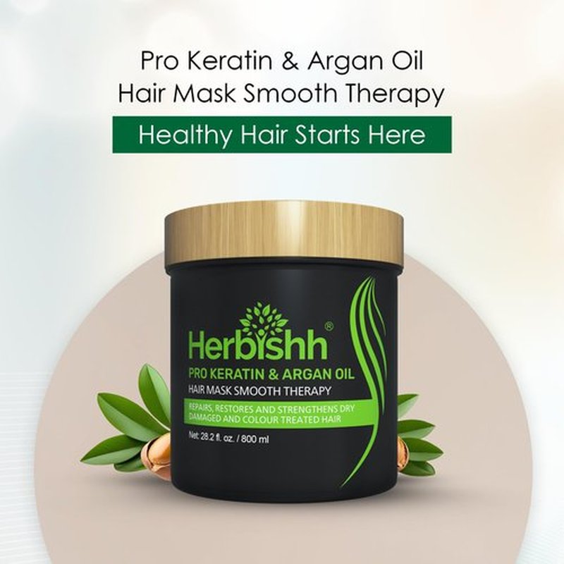 Herbishh Argan Hair Mask-Deep Conditioning & Hydration For Healthier Looking Hair- for very Dry, Weak, Stressed Out Hair, No Sulphates, No Parabens (800ML)
