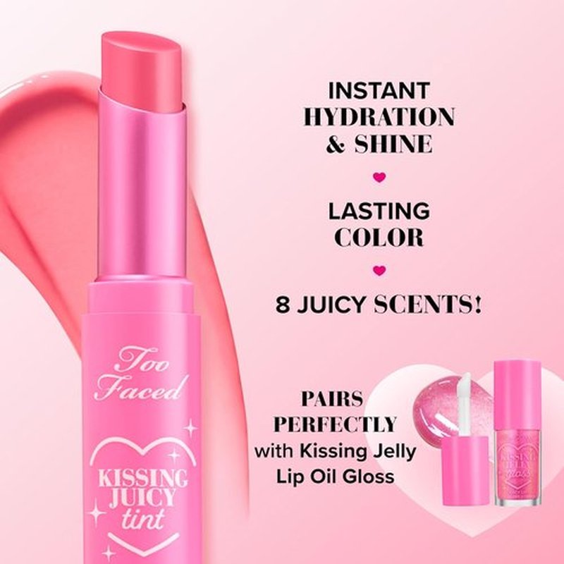 Too Faced Kissing Juicy Tint Lip Balm - Hydrating, Long-Lasting Lip Stain with Juicy Scents | 0.10 Ounce