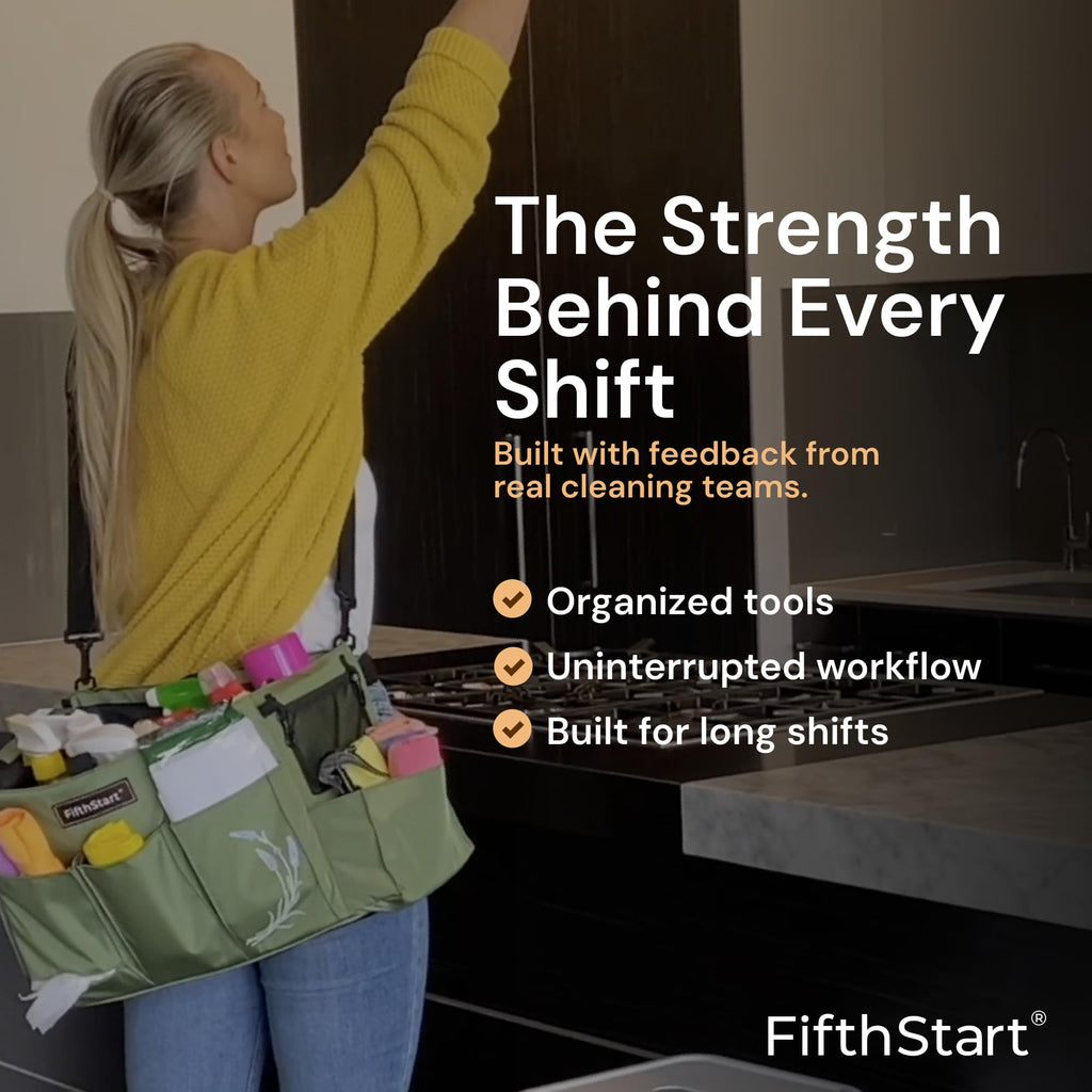 FifthStar Cleaning Caddy Bag for Professionals - Heavy-Duty Organizer with Shoulder Strap, 9 Pockets, Mesh Base & Adjustable Compartments - Cleaning Supplies Organizer for Crews (Blue, Large)