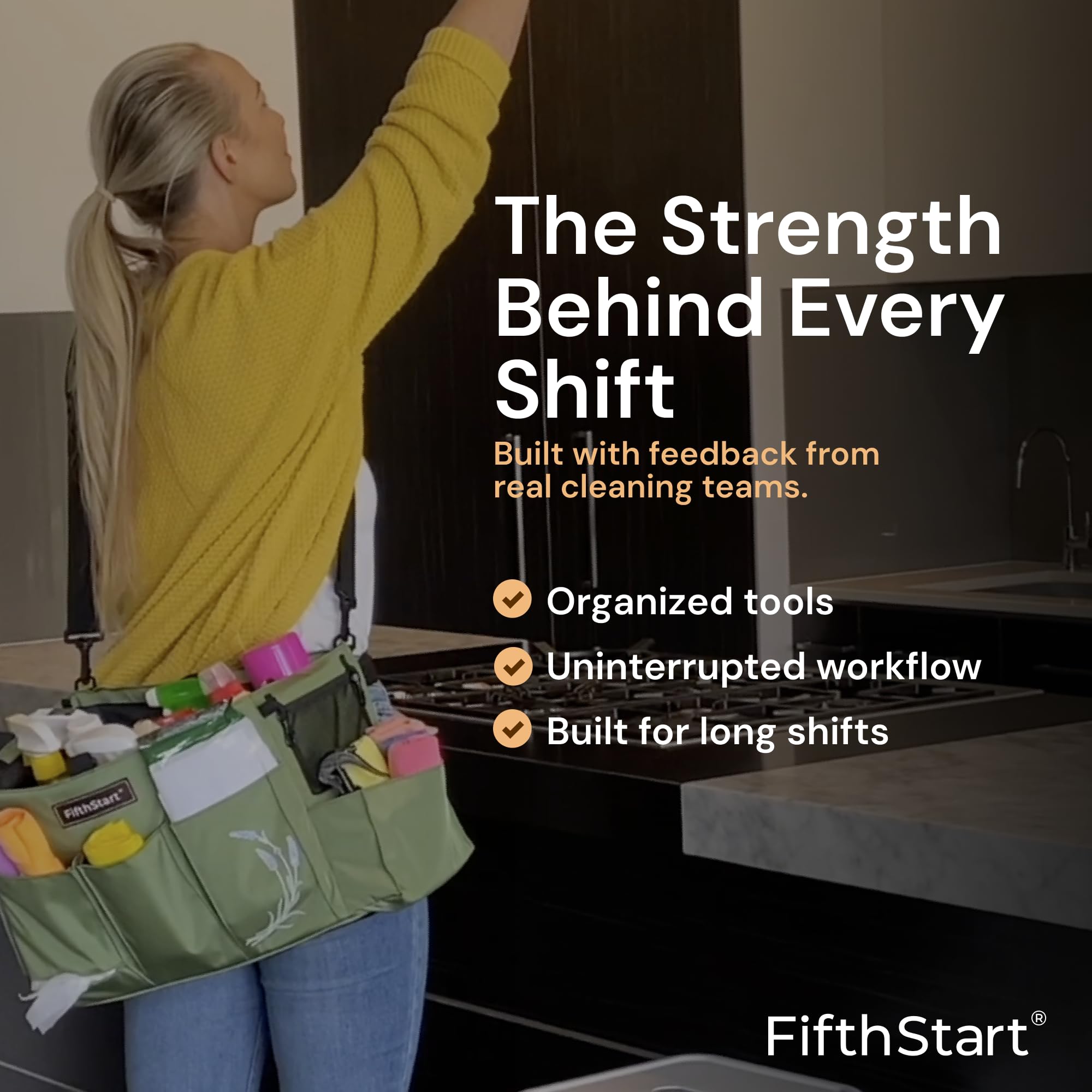 FifthStar Cleaning Caddy Bag for Professionals - Heavy-Duty Organizer with Shoulder Strap, 9 Pockets, Mesh Base & Adjustable Compartments - Cleaning Supplies Organizer for Crews (Blue, Large)