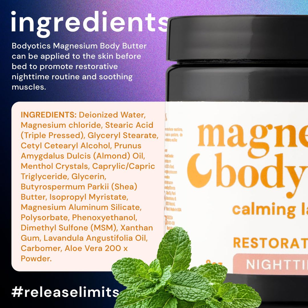 Bodyotics Magnesium Body Butter - Nighttime Magnesium Cream For Women, Pregnancy & Postpartum Comfort (Calming Lavender Scent, 8oz)