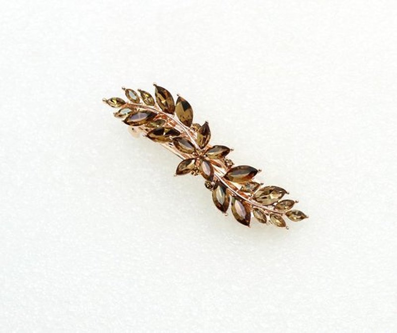 Faship Smoked Topaz Chocolate Brown Rhinestone Crystal Small Floral Hair Barrette Clip