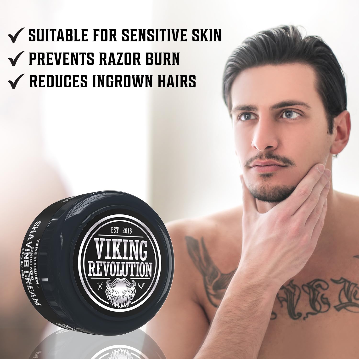 Viking Revolution Luxury Shaving Cream for Men- Sandalwood Scent - Soft, Smooth & Silky Shaving Soap - Rich Lather for the Smoothest Shave - 5.3oz (Pack of 2)