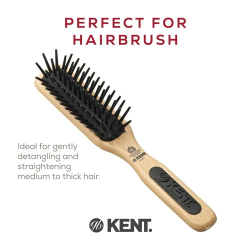 Kent PF20 Narrow Cushion Paddle Brush - Tames Fat Pins, Detangles Thick & Curly Hair | Scalp Massager & Growth Stimulator