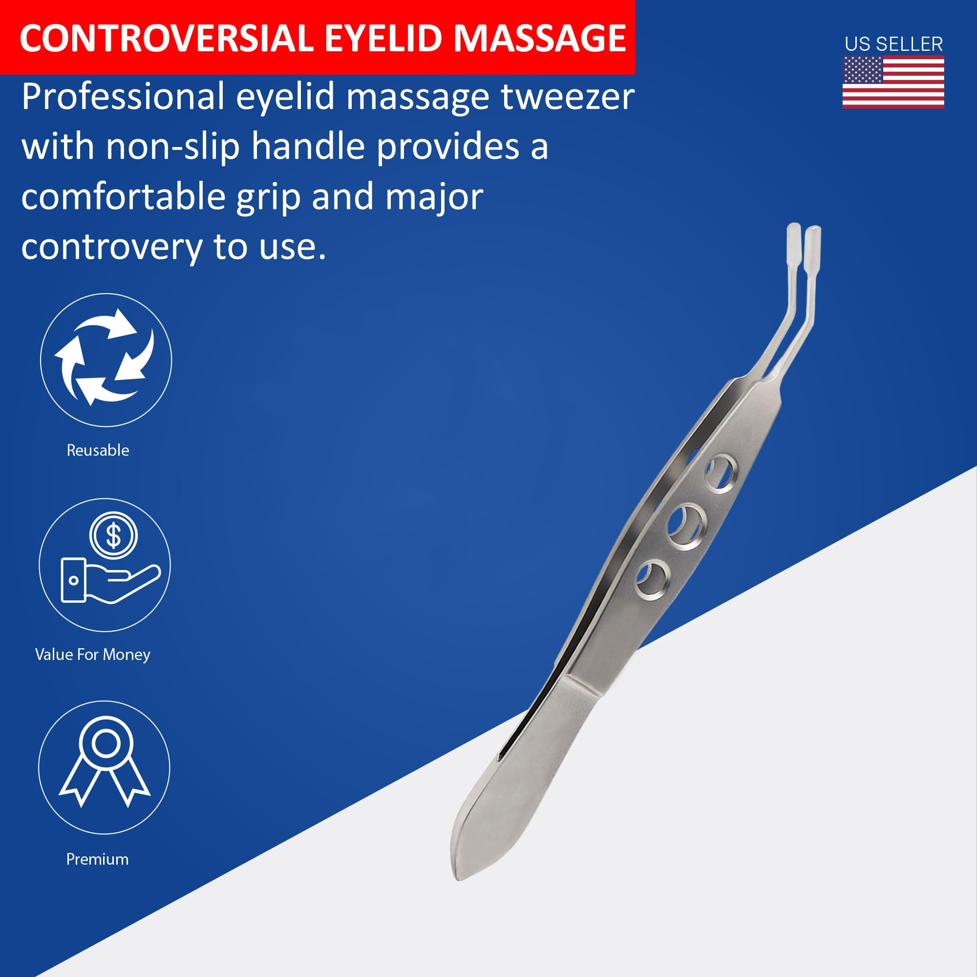 STELLMACHER Meibomian Gland Expressor Stainless Steel | Eyelid Massage Tweezers for Dry Eye Extraction | Chalazion Remover Eye Stye Treatment Cleaning Tool for Men & Women – Rectangle Tip