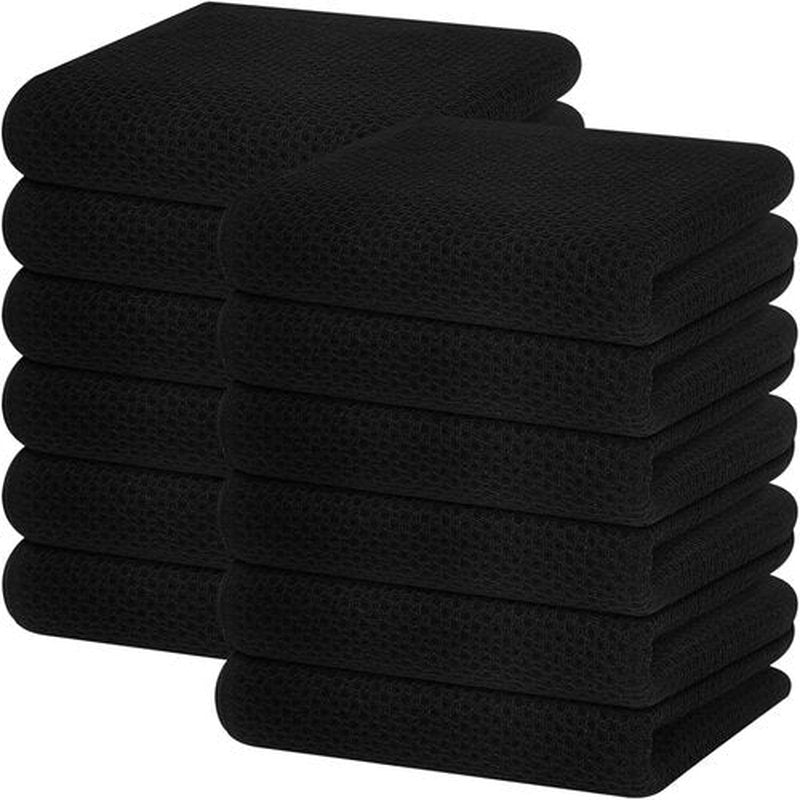 Homaxy Kitchen Dish Towels - 100% Cotton Waffle Weave, Ultra Soft & Absorbent, 12-Pack | Black, 13 x 28 Inches