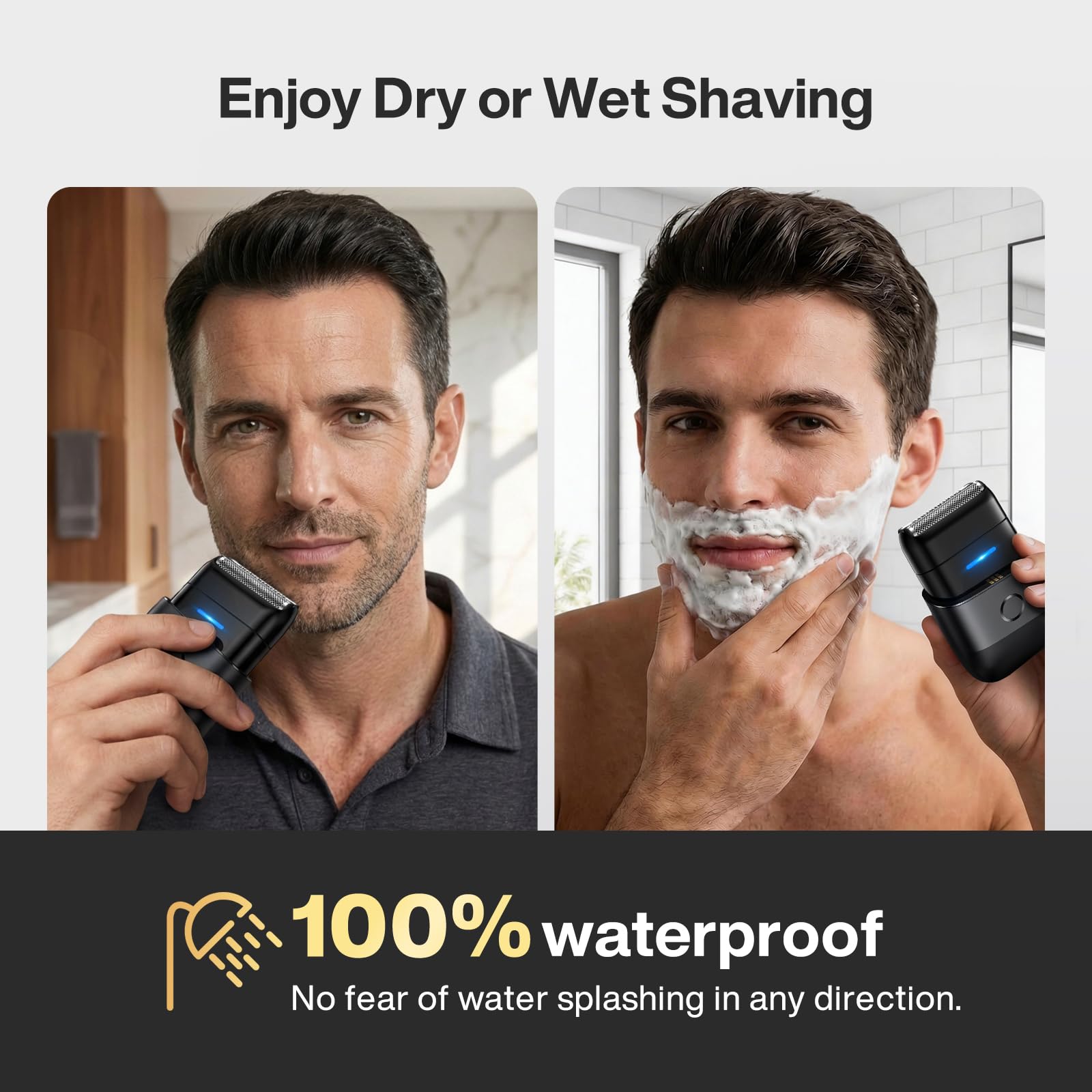 Electric Razor for Men, Protable Foil Shaver with Double Floating Blade & UV Lamp, IPX7 Electric Shavers for Men, Cordless Razor with Auto Travel Lock, USB-C Rechargeable Trimmer with Wet & Dry