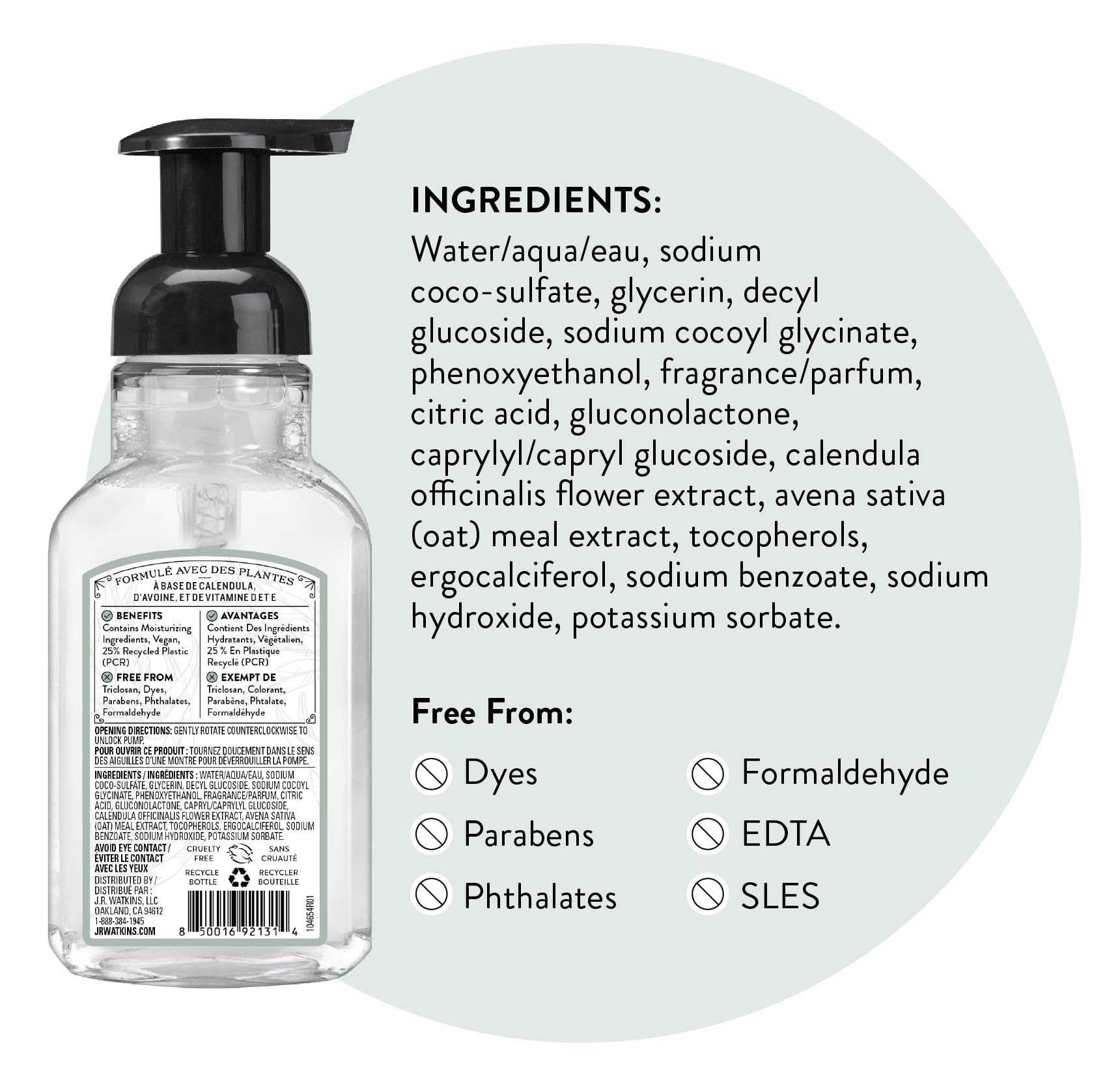 J.R. Watkins Foaming Hand Soap Pump with Dispenser, Moisturizing Hand Soap Foam, Alcohol-Free, Cruelty-Free, , Use for Kitchen or Bathroom, Eucalyptus, 9 fl oz,3 Pack