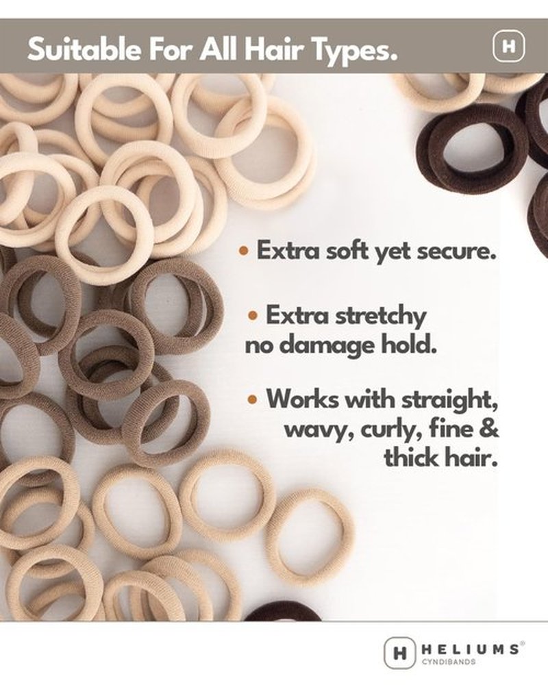 Heliums Soft Hair Ties - No Damage Seamless Nylon Fabric Bands, Stretchy Ponytail Holders for Thin & Thick Hair - Standard 1.5 Inch, Neutrals, 20 Pack