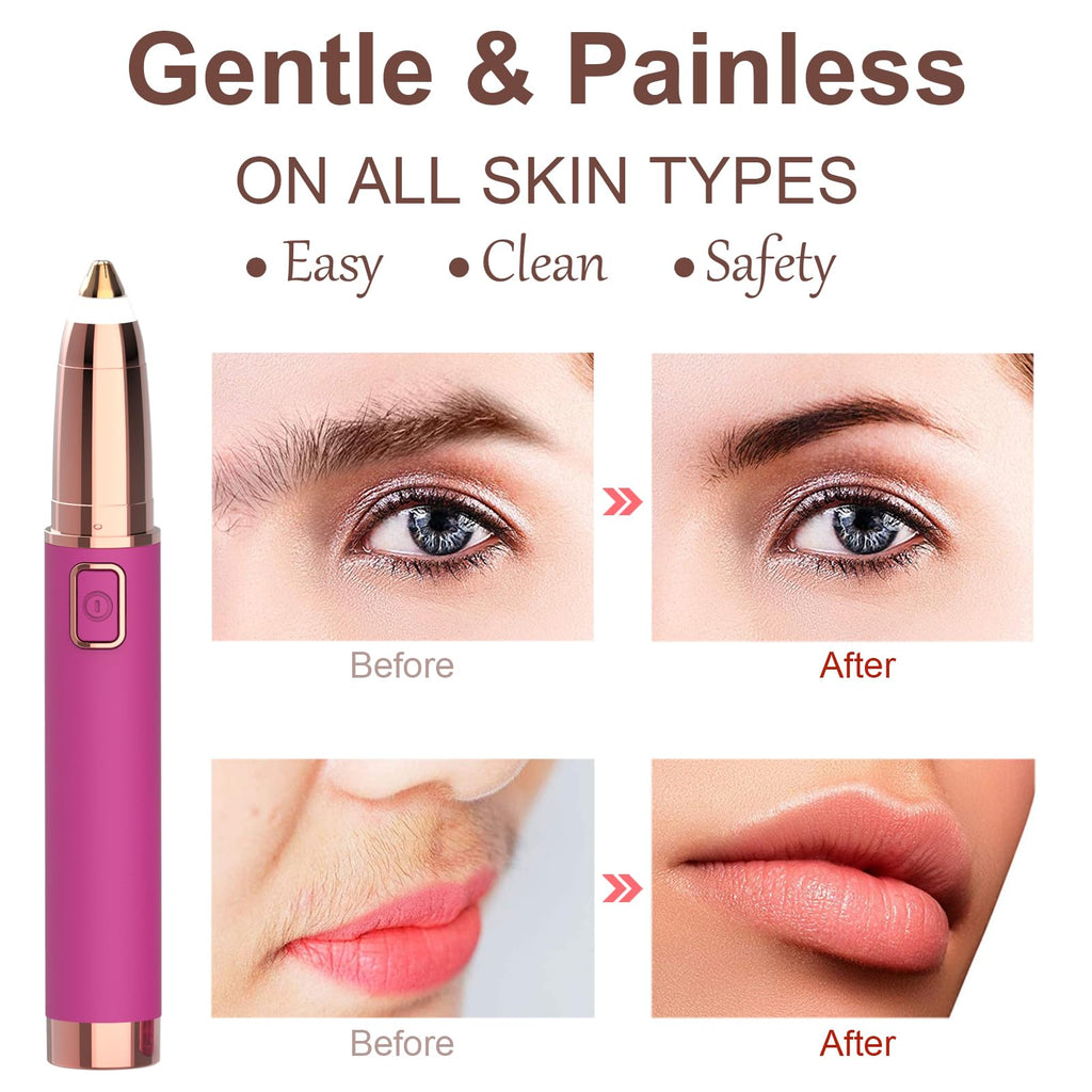 Eyebrow Trimmer for Women - Electric Eye Brow Razor with LED Light Painless & Easy Clean for Eyebrows Face Nose Ear Hair Chin Lips Peach Fuzz Bikini Lines & Other Detailing - Battery Operated (Pink)