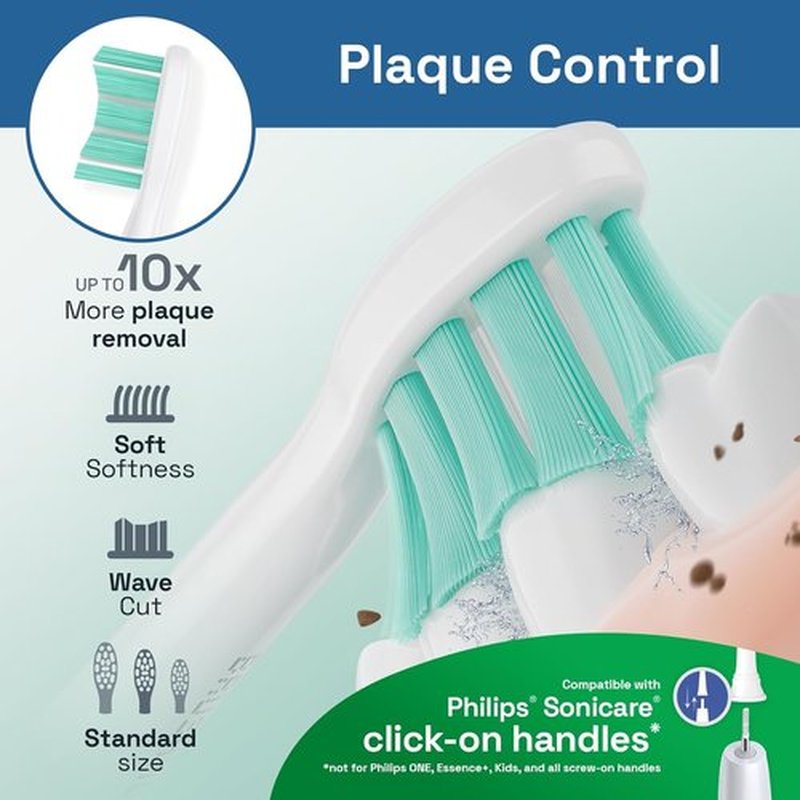 Brushmo Replacement Toothbrush Heads - Plaque Control for Philips Sonicare | 8 Soft Dupont Bristles, White
