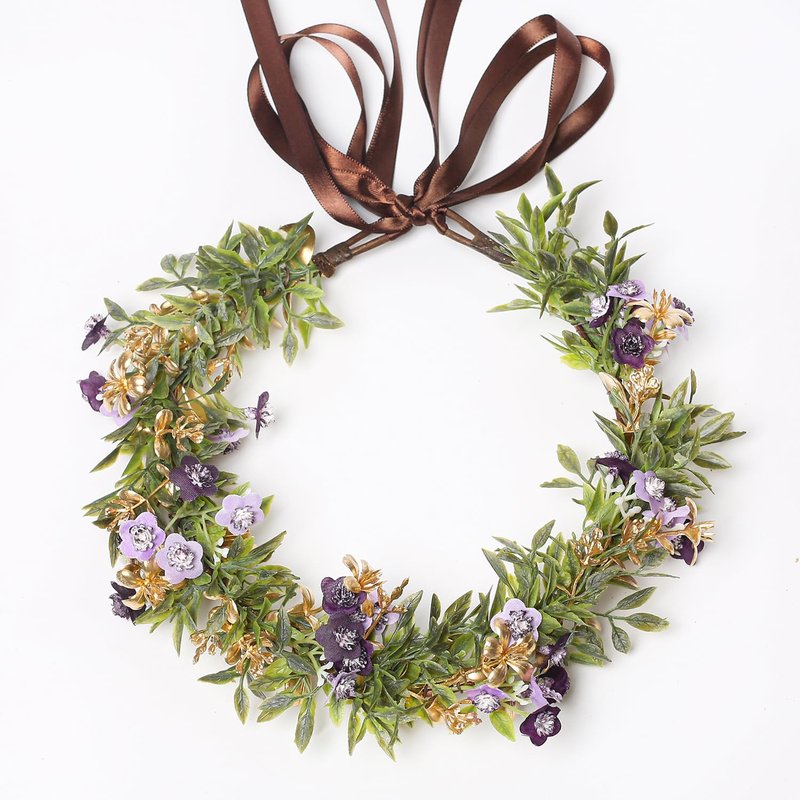 Yili Maizi Handmade Purple Flower Crown Headband Floral Headpiece Fairy Hair Wreath Flower Hair Accessories for Girls Weeding Bride Cosplay Party