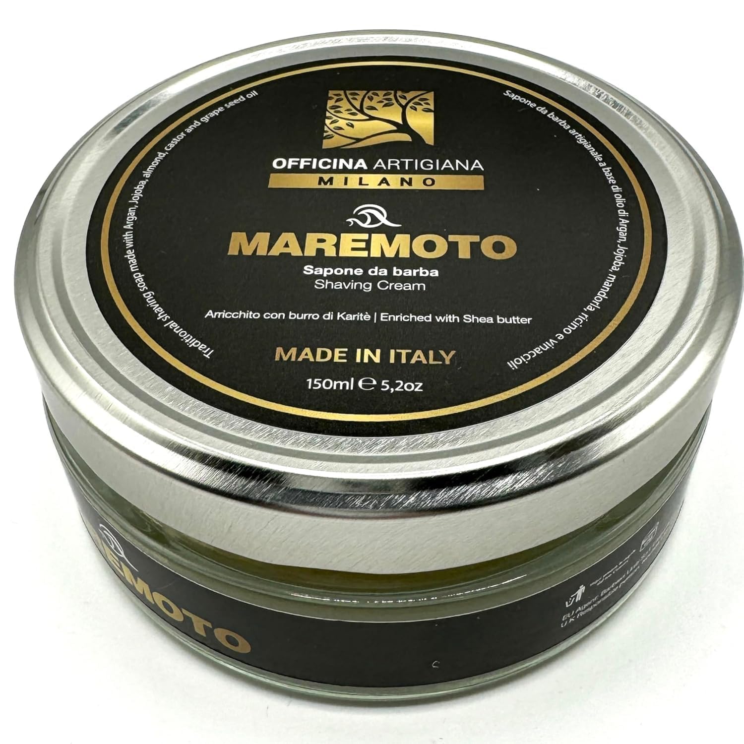 Officina Artigiana Milano, Maremoto Shaving Soap 150ml – Luxury Italian artisan wet shaving soap with 46% wellness oils & shea butter – aquatic ozonic marine scent – vegan skincare