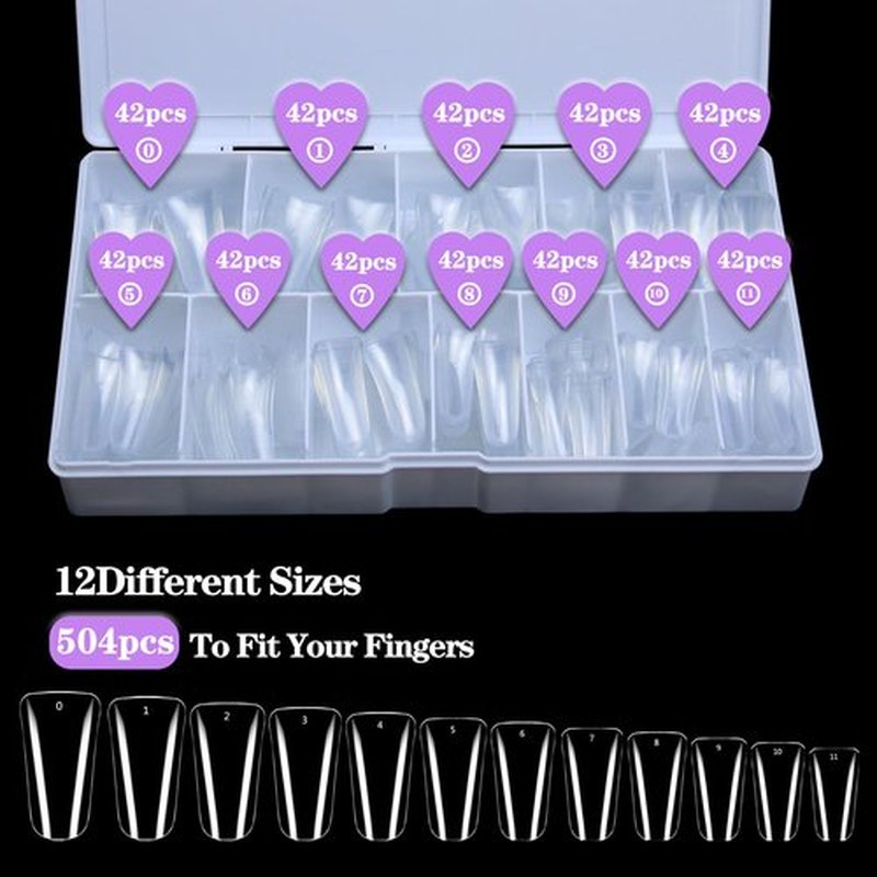 504PCS Full Cover Duck Nail Tips for Acrylic Nails Professional, Clear Duck Feet Fan Flare Tips, Extra Long Duck Tip Nails Press On Curved French Nail Extension Tips for Nail Salon with Box 12 Sizes