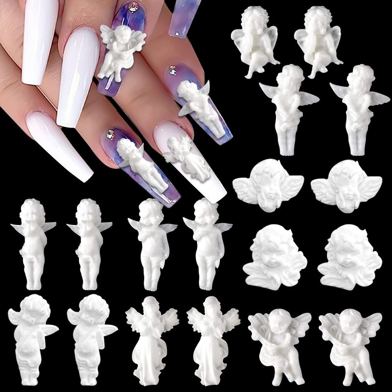 XEAOHESY 90 Pcs Baroque Angel Nail Charms 3D Embossed Angel Baby Nail Art Charms Cute Cupid Nail Accessories Charms for Acrylic Nails Retro Baroque Decor Nail Supplies for Women（White）