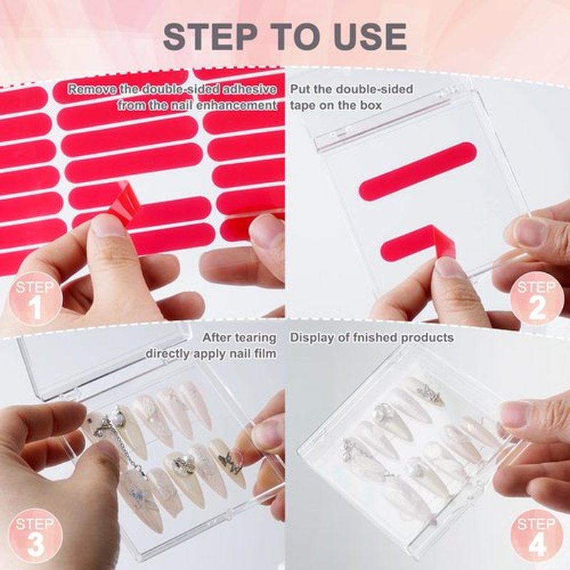 30Boxes Large (8 x 8cm) Press On Nail Packaging Storage Box and 90pcs Adhesive Tabs - Acrylic Organizer Case for Artificial Nail for Nail Business Supplies (clear, L)