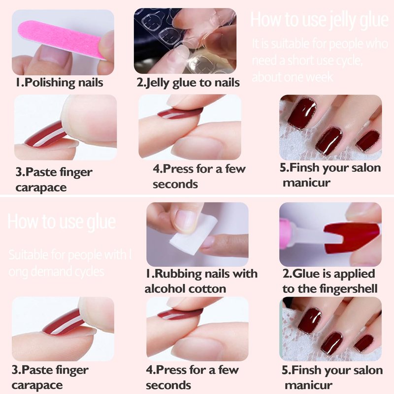 WAFOLOZE Almond Press on Nails Long Fake Nails with 3D Flowers Cherry Designs, Fall/Winter Glue On False Nail Press Ons Acrylic Artificial Stick On Nails for Women 24Pcs
