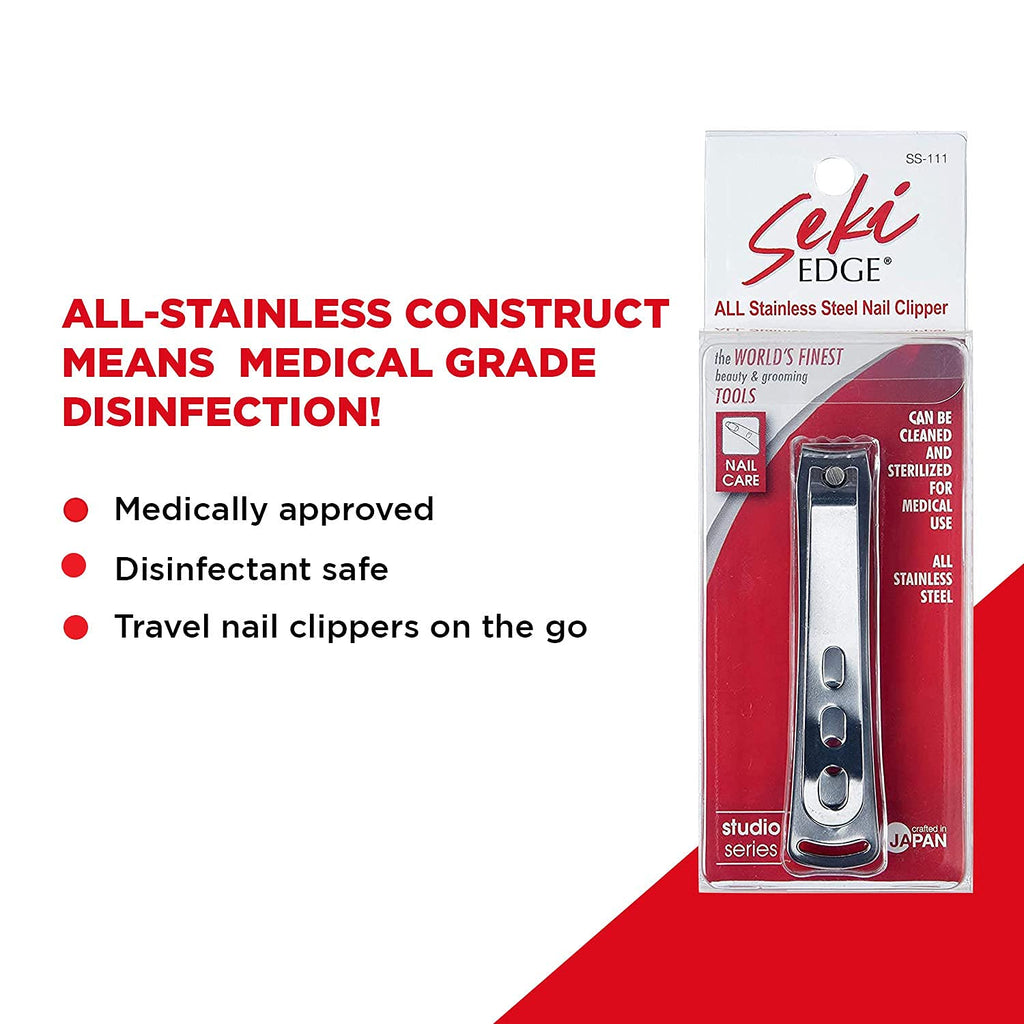 Seki Edge All Stainless Steel Nail Clippers (SS-111) - Medical Grade Professional Fingernail Clippers, Cutter, Trimmer - Manicure Nail Care Tool for Men & Women - Made in Japan