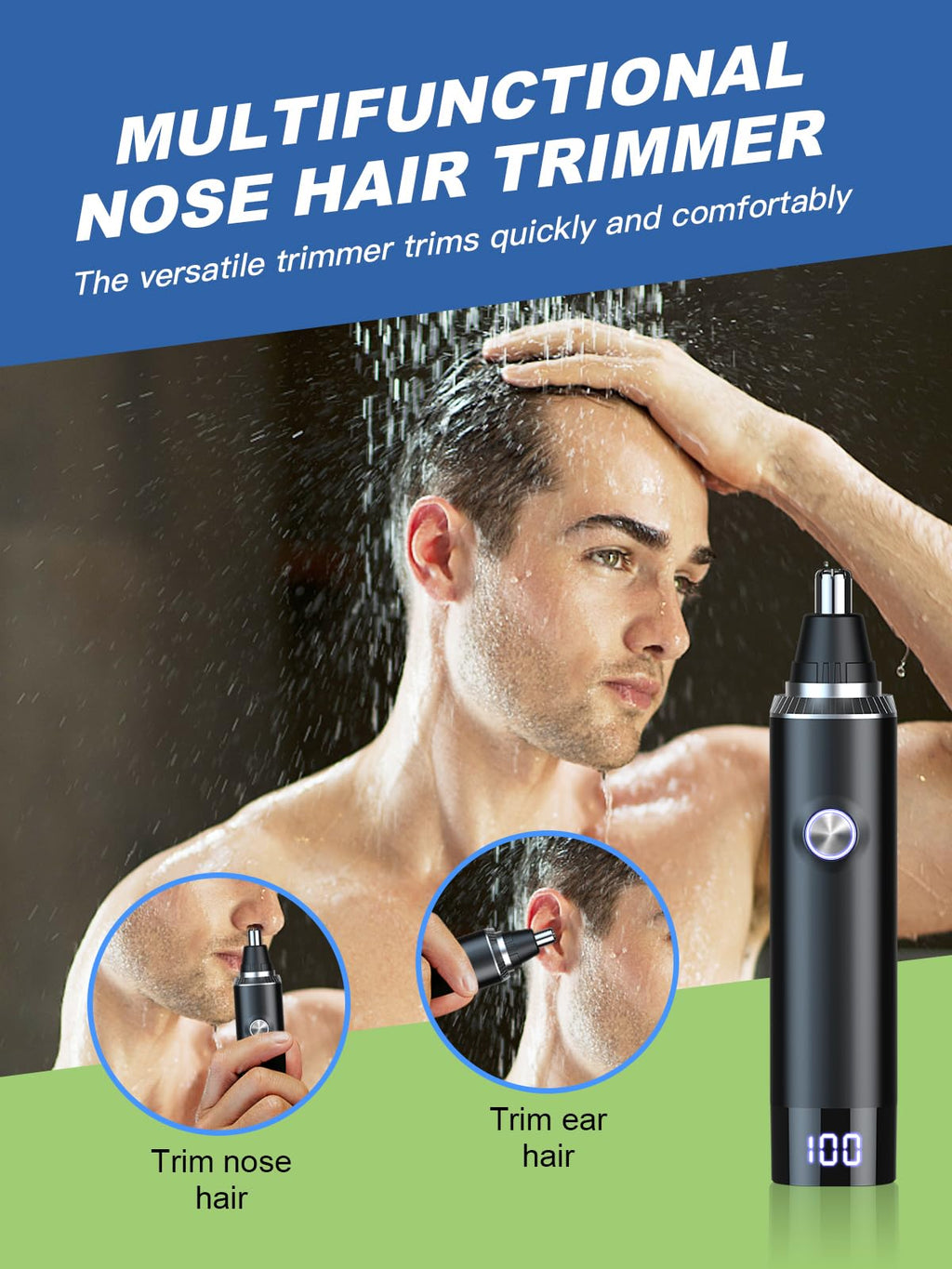 Ginity Ear & Nose Hair Trimmer with LED Display for Men Women,Painless USB Rechargeable Eyebrow & Facial & Nose Hair Trimmer Clipper,Professional IPX7 Waterproof Dual Edge Blades