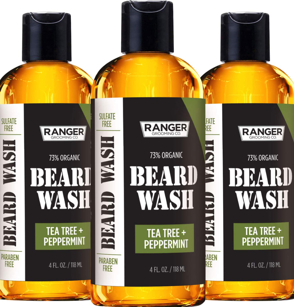 Leven Rose Beard Wash Shampoo by Ranger Grooming Co, Sulfate Free Natural Beard Cleanser & Conditioner for Men, Tea Tree & Peppermint for Growth & Thickening, Paraben Free 4 oz