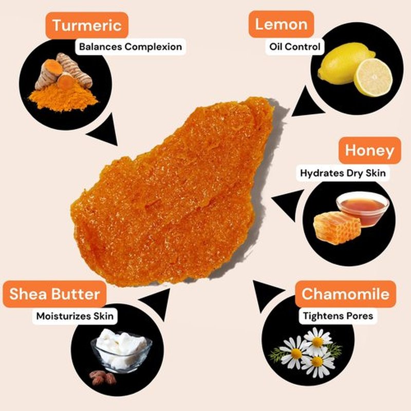 Minimo Glow Turmeric Face Scrub (𝐔𝐧𝐬𝐜𝐞𝐧𝐭𝐞𝐝) - Infused with Turmeric, Manuka Honey, Cinnamon, and Chamomile - Face Scrubber for All Skin Types - 5 FL OZ (147 ML)