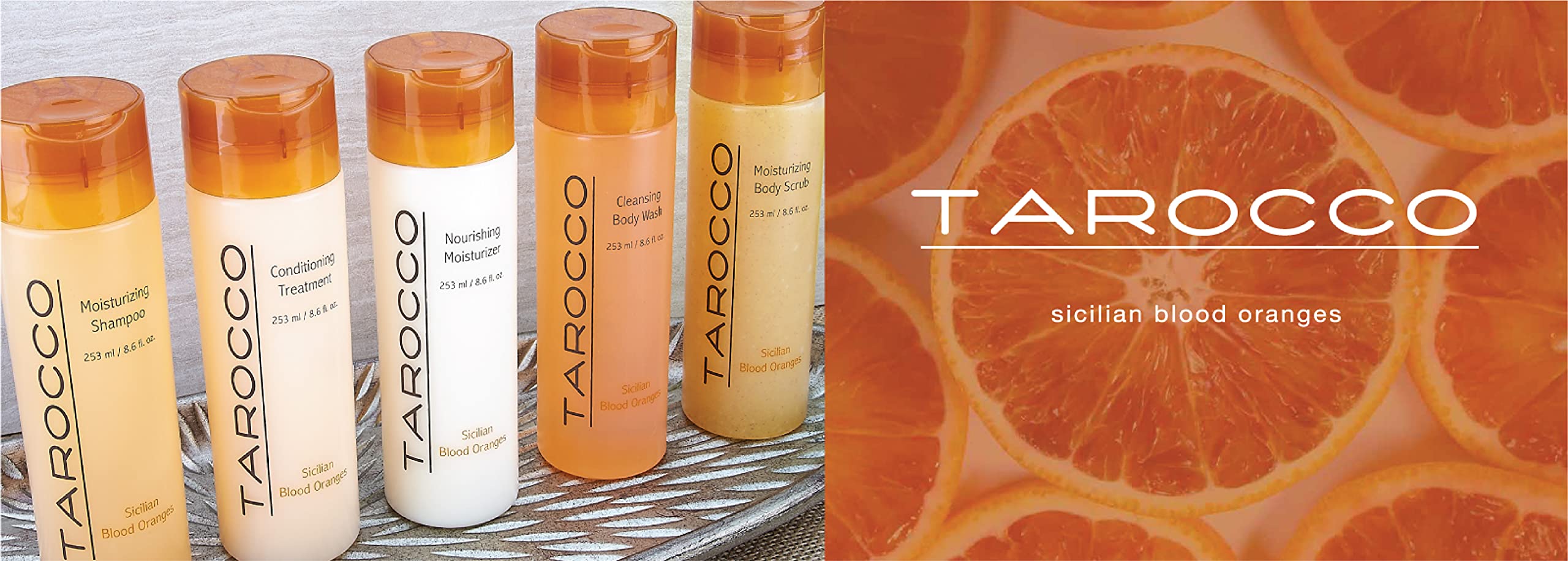 Bath Set - 22.5 oz Tarocco Moisturizing Shampoo, Conditioning Treatment, Nourishing Moisturizer and Body Wash with Sicilian Blood Oranges by Baronessa Cali