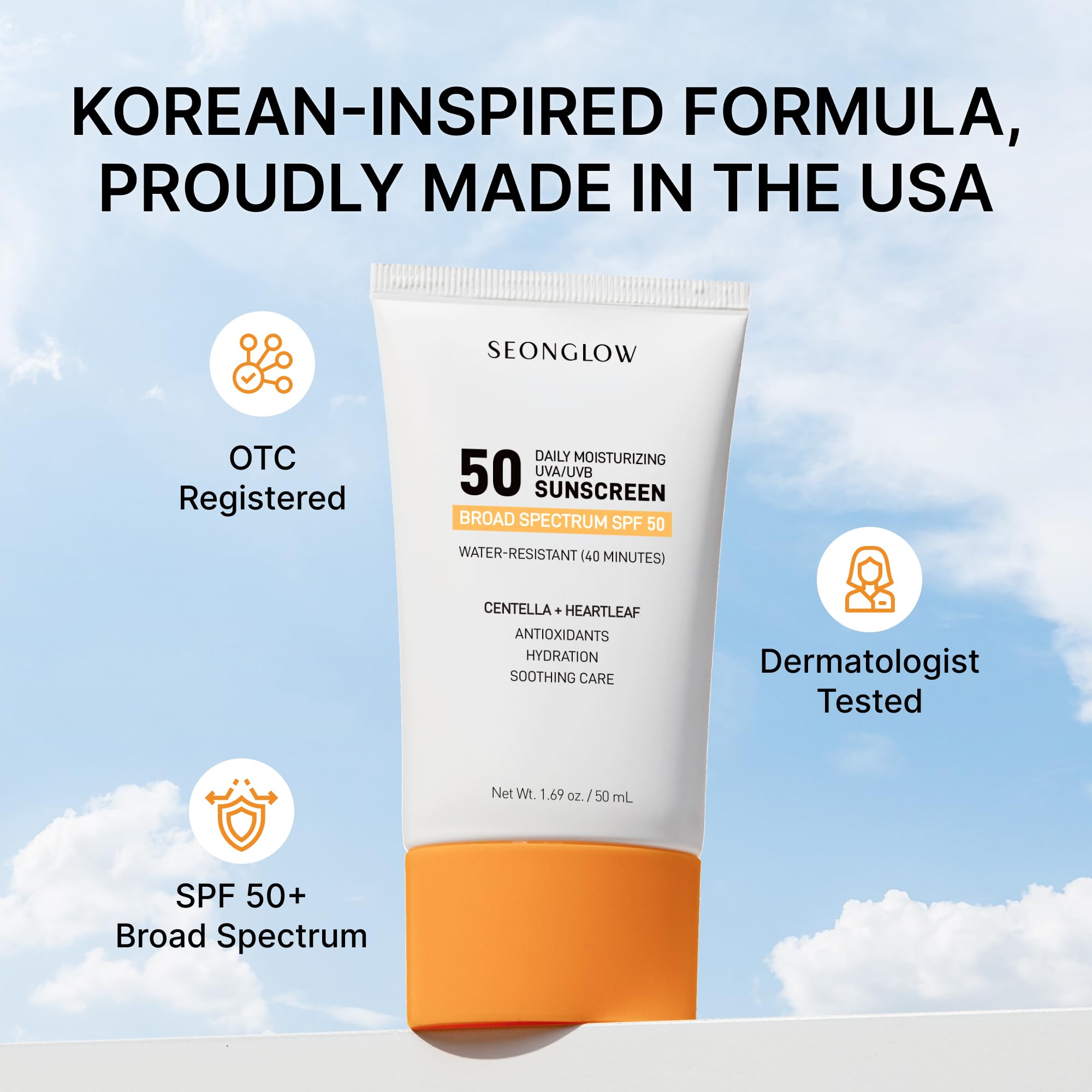 Sunscreen for Face SPF 50: Korean Daily Facial Moisturizer Sun Protector with Centella Heartleaf & Vitamin E - Lightweight Formula No White Cast & Water Resitant (1.69 Fl Oz (Pack of 1))