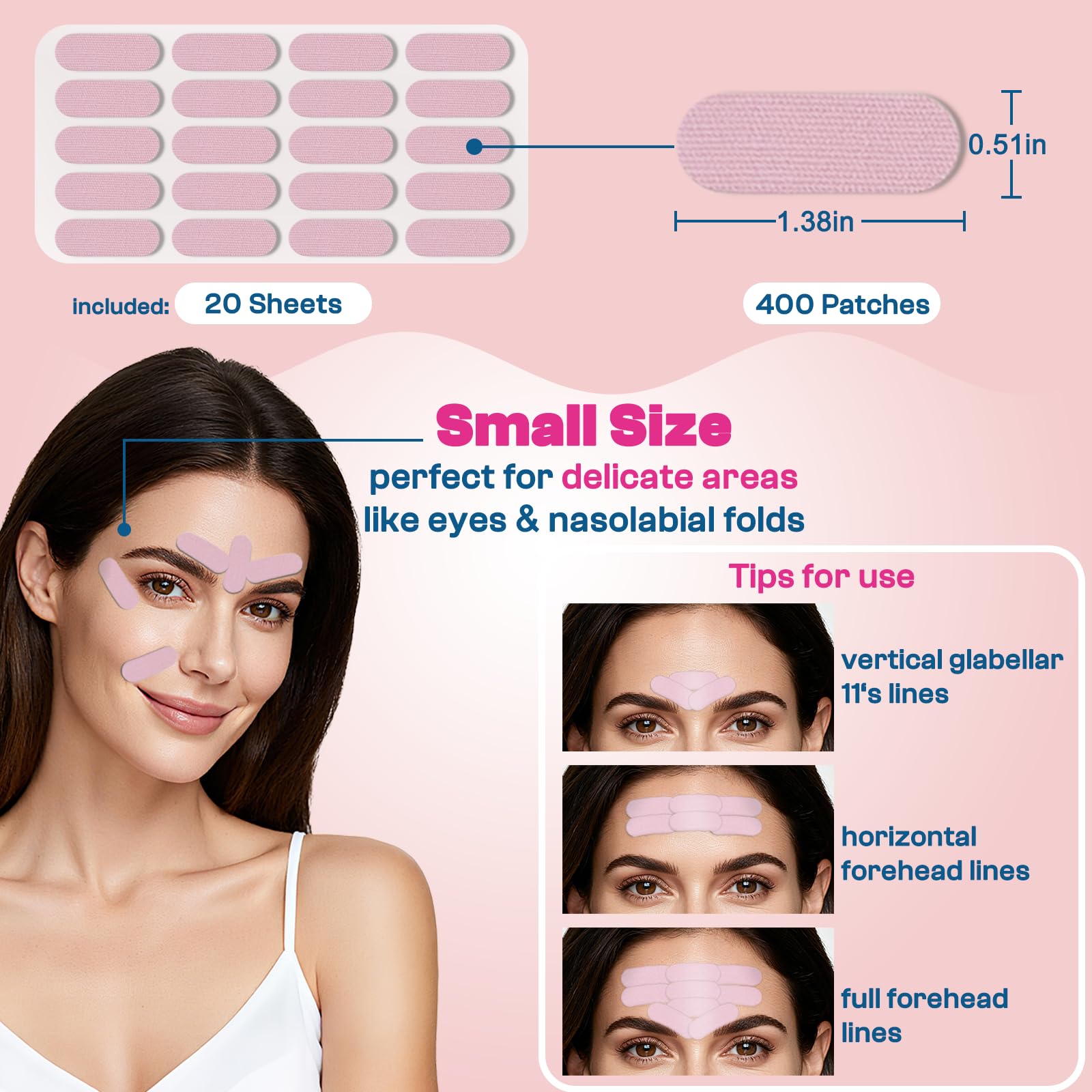 IyxicmI Face Tape for Wrinkle Overnight, 400 PCS Pre-Cut Facial Patches, Anti Wrinkle Patches for Forehead Between Eyes, Crow’s Feet & Smile Lines, Facial Smoothing Patches, Non-Invasive Easy to Use
