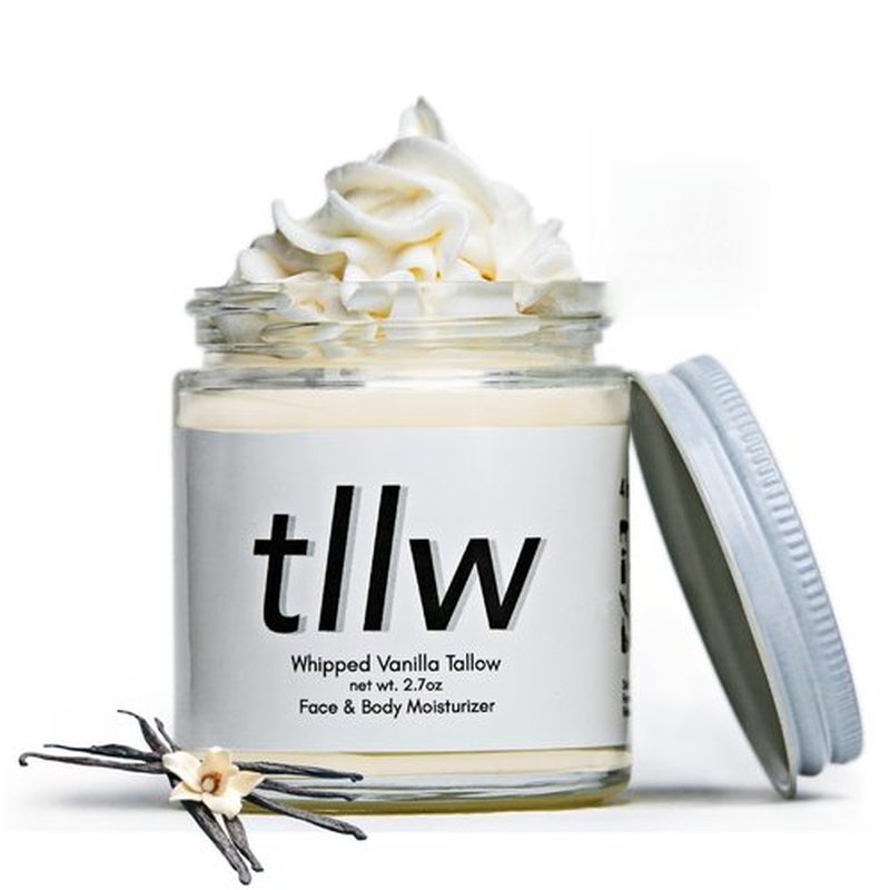 TLLW 100% Grass Fed Beef tallow for face and body, Whipped Tallow Balm Moisturizer with Organic Jojoba Oil & Manuka Honey (2.7 oz, Vanilla Scented)