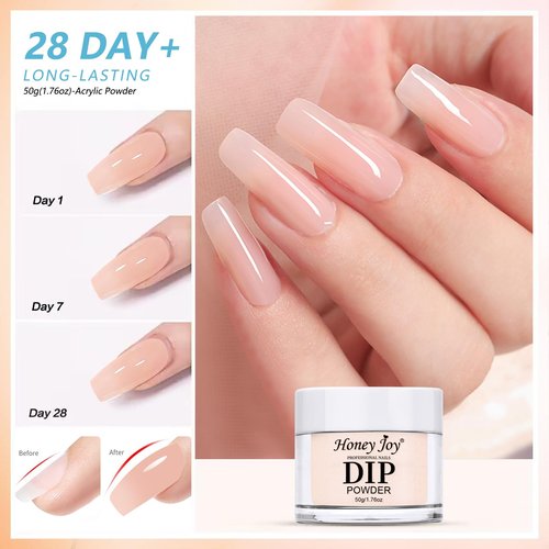 Honey Joy Clear Dip Powder - 1.76Oz/50g Dipping Powder for French Nail Art, Long-Lasting, Odor-Free, No Nail Lamp Needed, Perfect for DIY Manicure at Home or Salon, Strengthening Nails (Dip-50g-Nude)