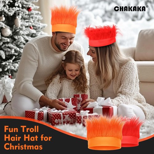 Hairy Headband, Funny Wigs Fun Crazy Hats,Troll Hair Costume Accessories for Adults and Teens, Silly Party Supplies for Mardi Gras,Crazy Hair Day, Spirit Week,Halloween and Sports (Red&Orange,2 Pack)