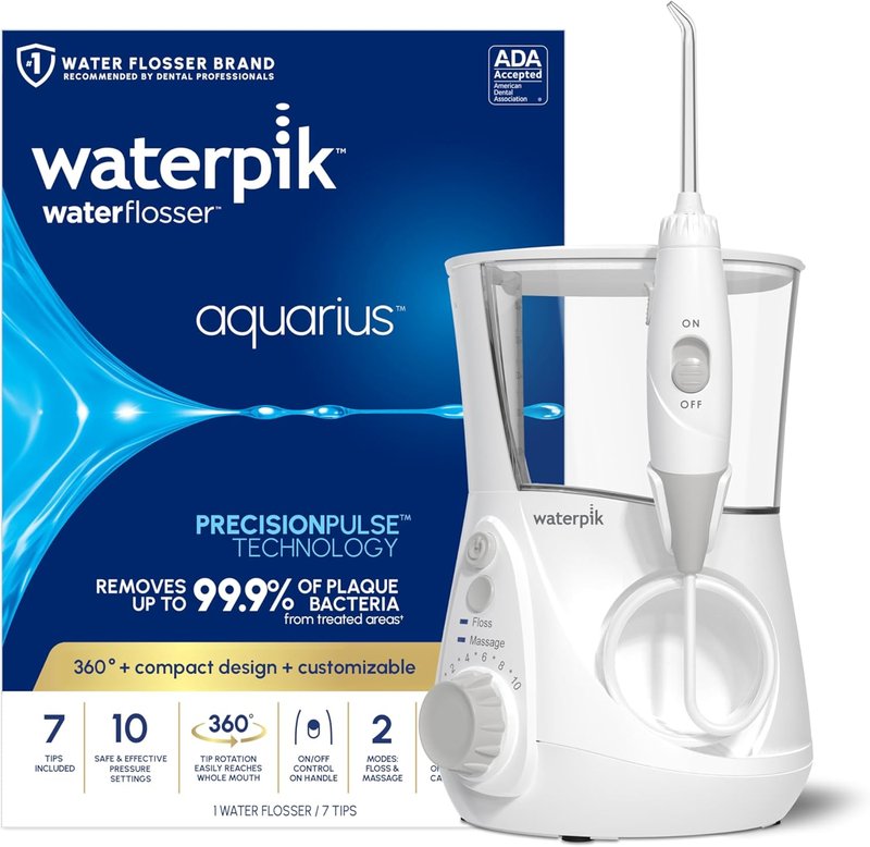 Waterpik Aquarius Water Flosser - Electric Dental Care with 10 Settings & 7 Tips | ADA Accepted, White WP-660