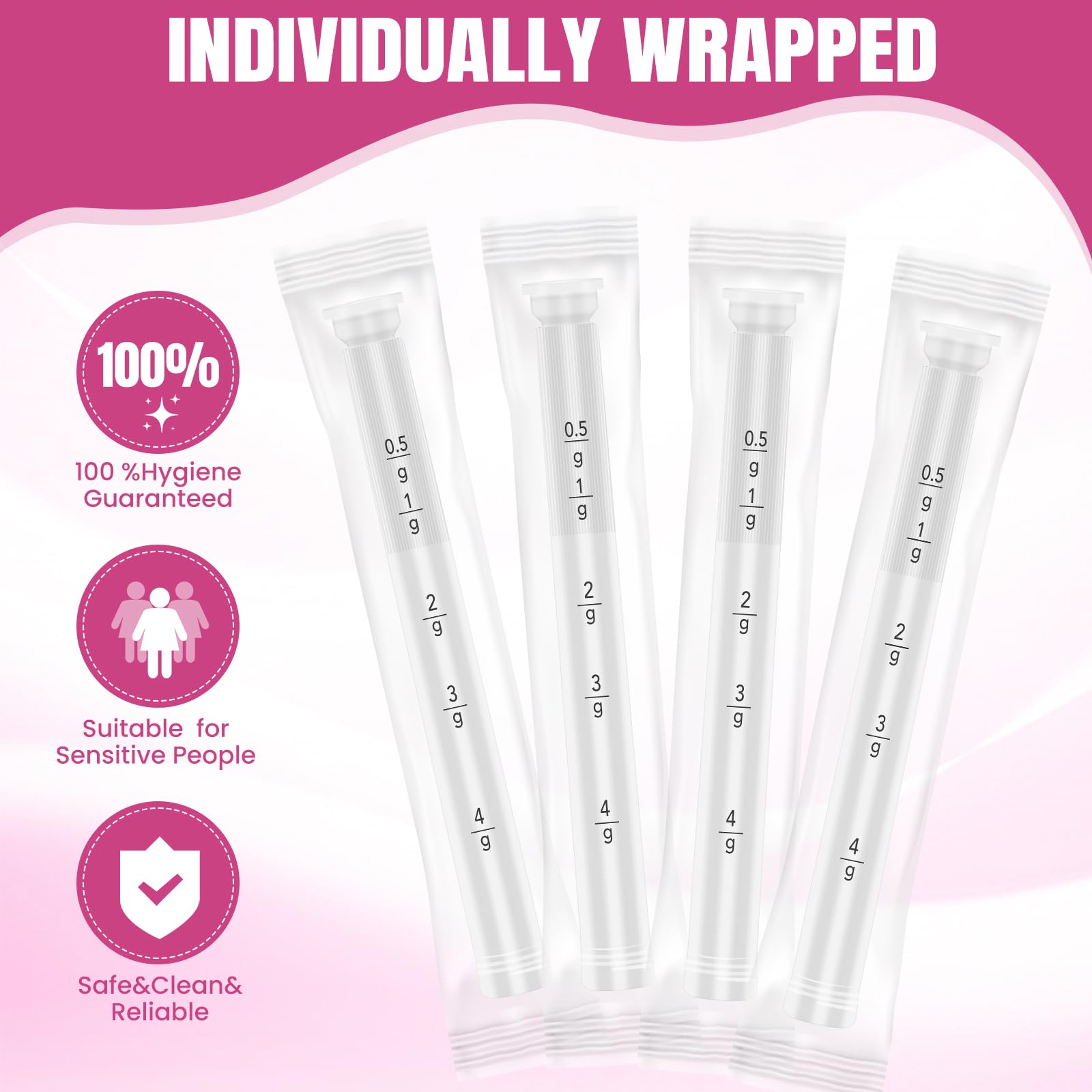 30 Pack Disposable Vaginal Suppository Applicator for Women, Fits Most Lubricants Creams Gels Pills Tablet Suppositories, Threaded End, Soft & Small Tip, with Dosage Markings, Individually Wrapped